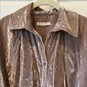We The Free Taupe Velvet Button-Up